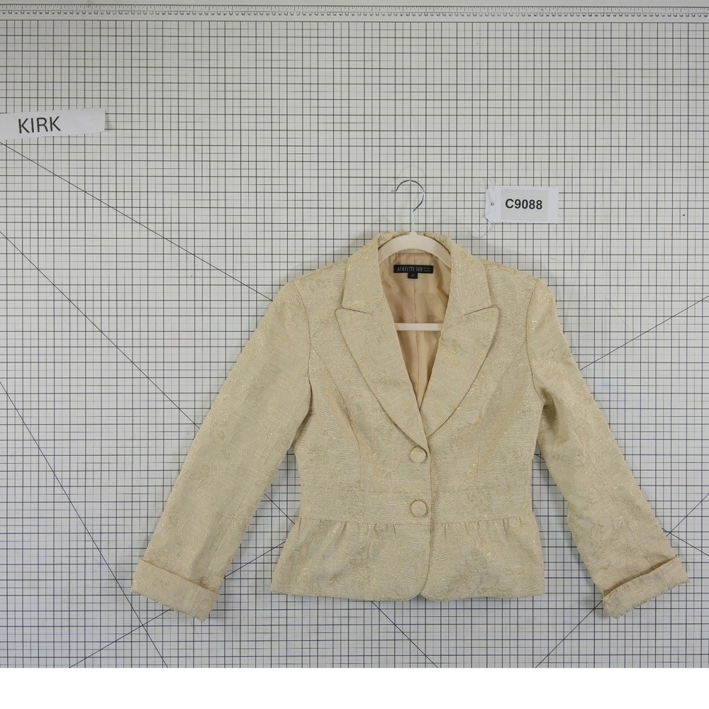 Lafayette 148 Blazer Women's Size 6 Gold Floral Jacquard Peplum Metallic Jacket - Picture 10 of 11